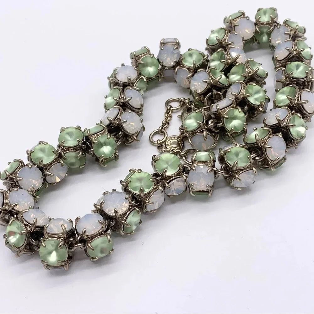 J. Crew Frosted Light Green and Pink Opalescent Jeweled Necklace
